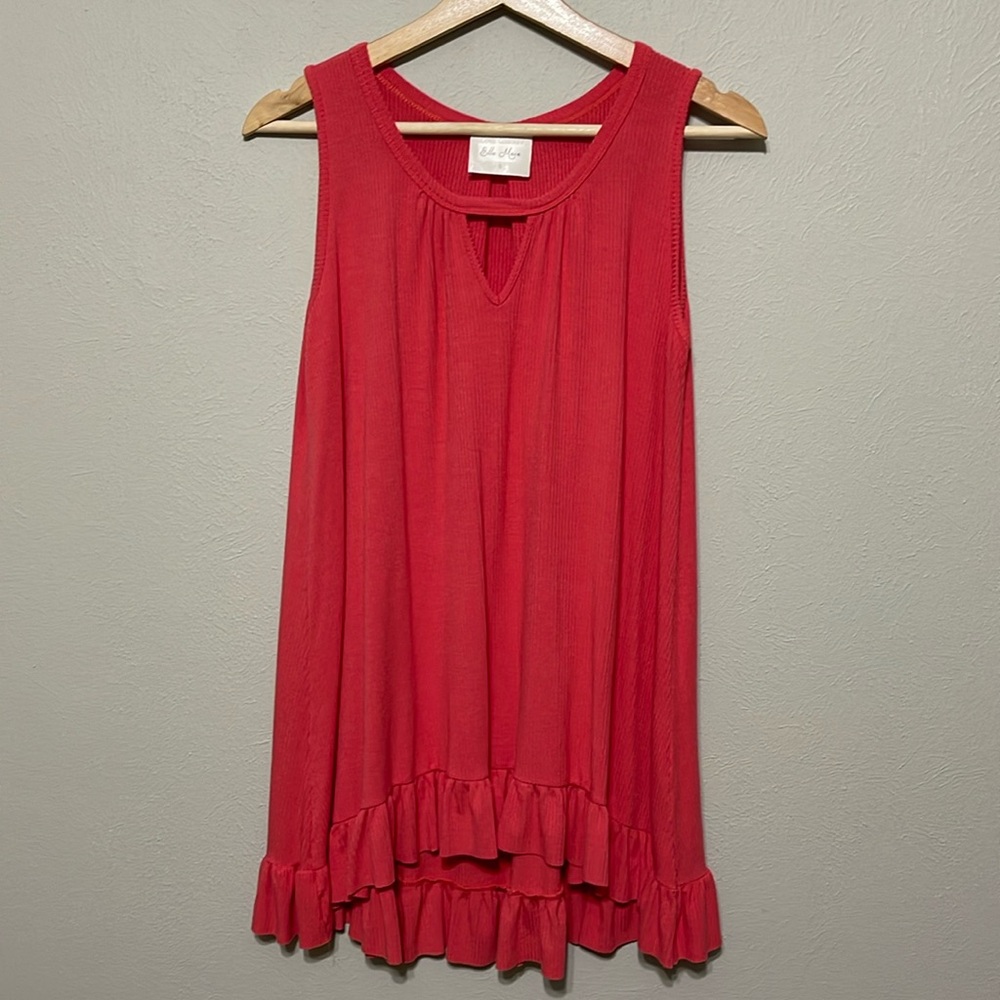 Ella Mara Anthropologie Coral Knit Mini Sundress with Ruffle Hem, Size Small